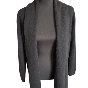Chico's 100% Cashmere Open Front Cardigan Sweater Black 2/L Tiny Flaws